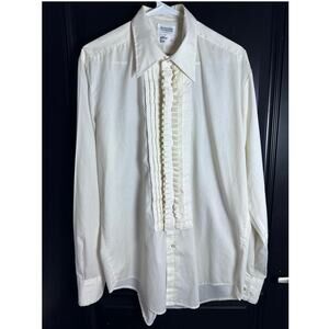 Vintage 70s After Six Ruffled Tuxedo Shirt Off White/Cream French Cuffs L6 Prom